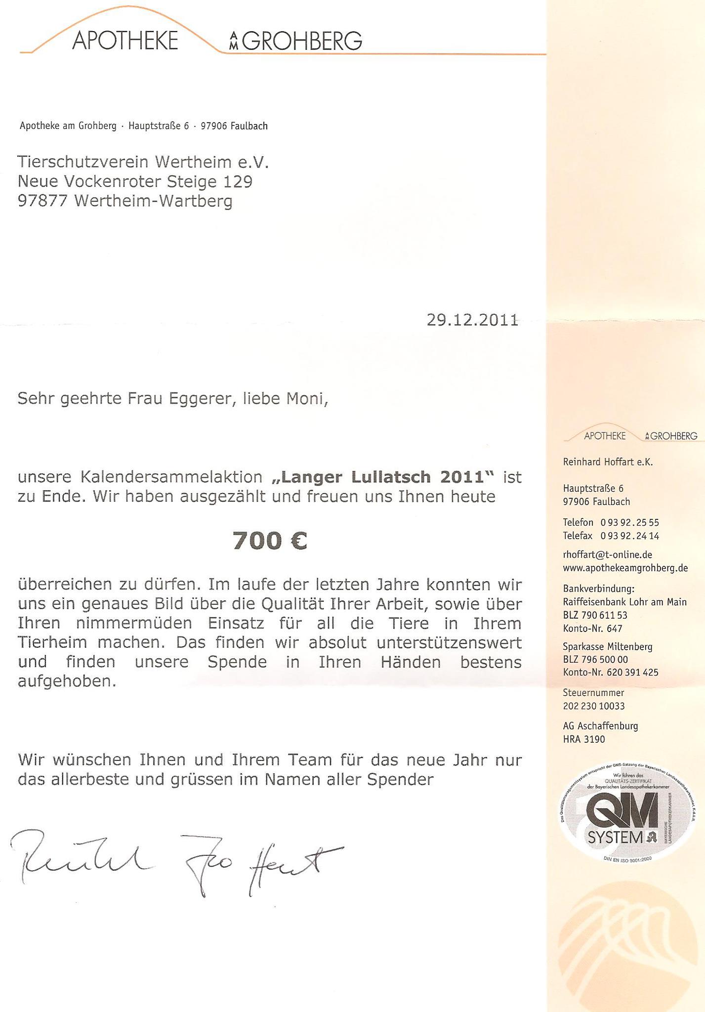 Brief der Apotheke am Grohberg
